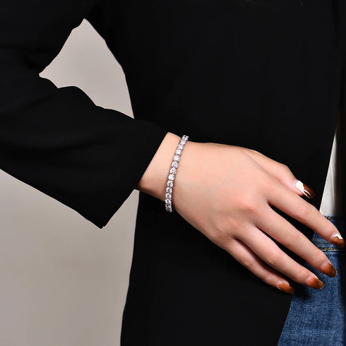925 Sterling Silver Moissanite Tennis Bracelet – D Color VVS1 Diamonds, Classic Round 3.5mm Charm Bracelet for Women