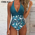 Women's One Piece Set Backless Swimsuit-Puch Up Solid Print Bathing Suit