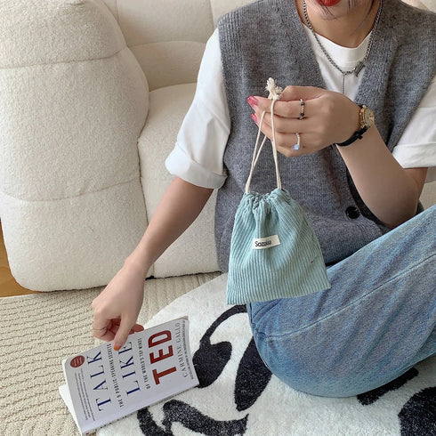 Corduroy Cosmetic Lipstick Storage Drawstring Bags High Quality Christmas Gift Package Small Pouch Candy Organizer Pouch