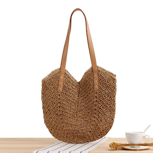 Bohemian Straw Beach Tote Bag - Large Capacity Shoulder Handbag