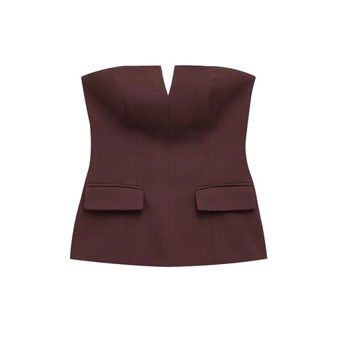 TRAF Women’s Strapless Off-Shoulder Tube Crop Top – Sexy Backless Bustier-Inspired Vest for Spring and Summer in Solid Colors, Non-Stretch Blended Fabric for Middle-Aged Fashion Enthusiasts