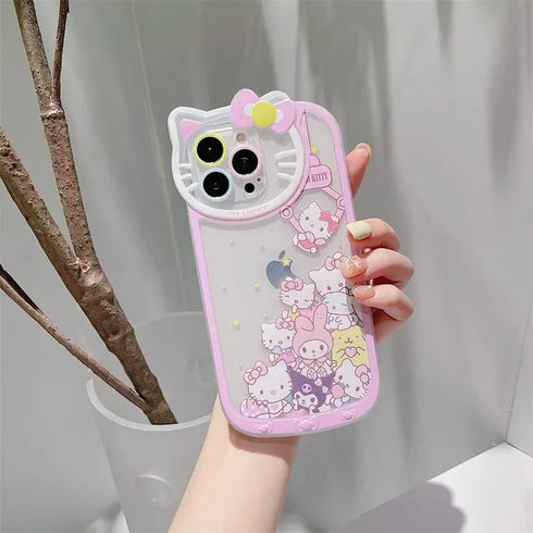 Sanrio Hello Kitty Transparent Cartoon Case | Full Coverage, Water-Resistant, Anti-Fingerprint Y2K Luxury Cover for iPhone 15, 14, 13, 12, 11 Pro Max, XR, XS Max, 8 Plus, 7