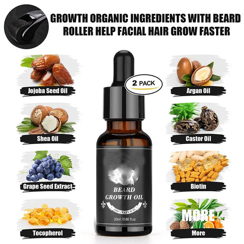 Beard Growth Kit Beard Hair Enhancer Growth Thickening Activator Serum Beard Oil, Beard Balm, Bamboo Brush Comb Beard Care Kit