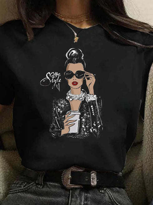 Graphic Printed T Shirt for Women-Fashion Style Short Sleeve Tops