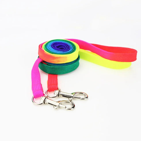 Rainbow Pet Collar Harness & Leash Set – Colorful Soft and Durable Nylon Walking Harness