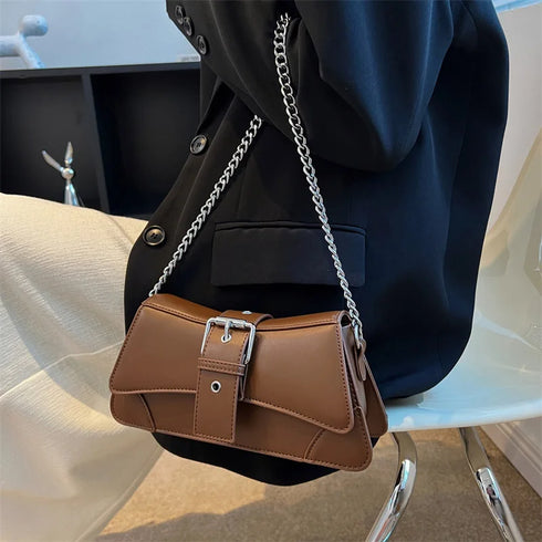 Small PU Leather Handbag-Luxury Brand Women's Chain Shoulder Bag