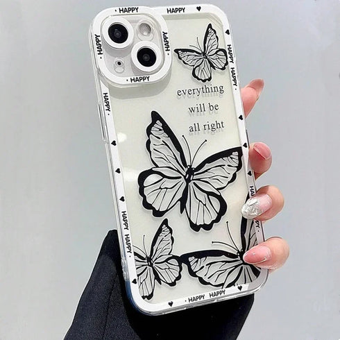 Elegant Pink Butterfly Pattern Phone Case – Soft TPU Border Cover for iPhone 15, 14, 13, 12, 11, Pro Max, XS, XR, X, SE, 8, 7