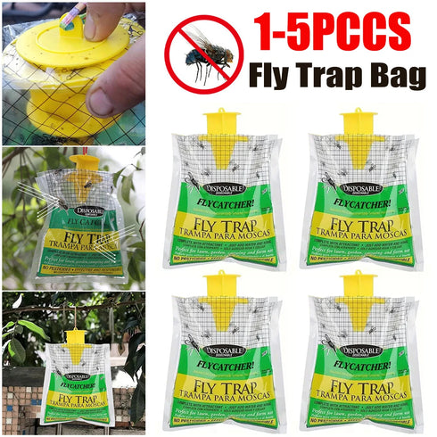 Disposable Hanging Fly Trap Bag - Non-Toxic Fly Catcher with Fly Bait for Outdoor Mosquito Control