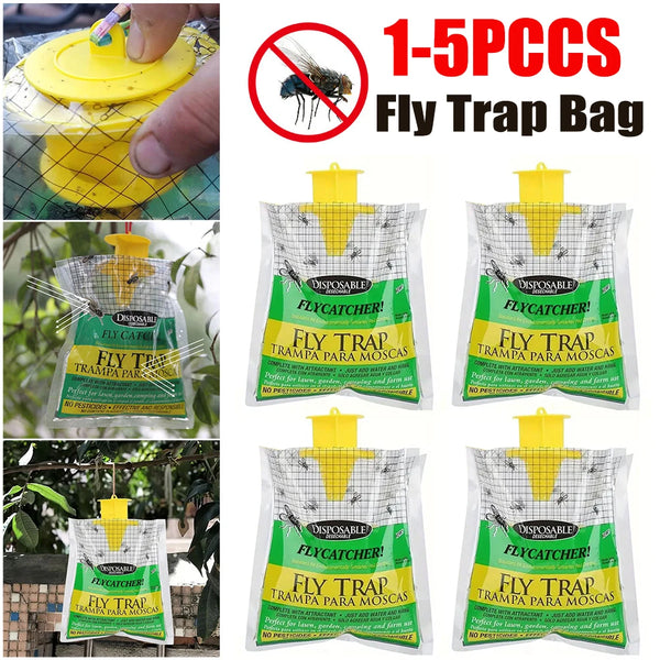 Disposable Hanging Fly Trap Bag - Non-Toxic Fly Catcher with Fly Bait for Outdoor Mosquito Control