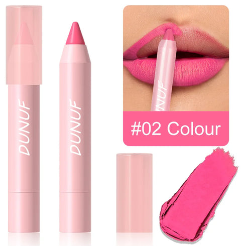 DUNUF 18-Color Waterproof Lipstick Pencil – Smudge-Proof Matte Lip Liner & Full Coverage Lipstick for Bold & Defined Lips