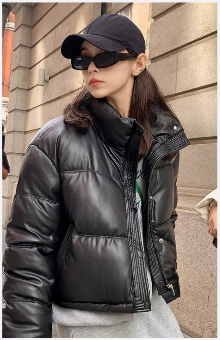 Women's Short Down Cotton Jacket – Lightweight Winter Coat with Zipper – Thick Padded Casual Outerwear