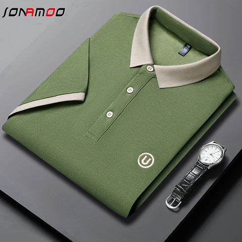 Men’s Casual Knit Polo Shirt – Anti-Wrinkle Polyester, Short Sleeve, Embroidered Detail