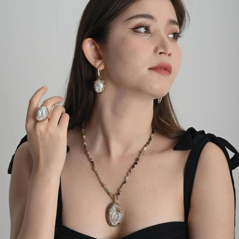 Authentic freshwater pearl Baroque Set- Necklace Pendant Earring Ring Gift for Mother's Day