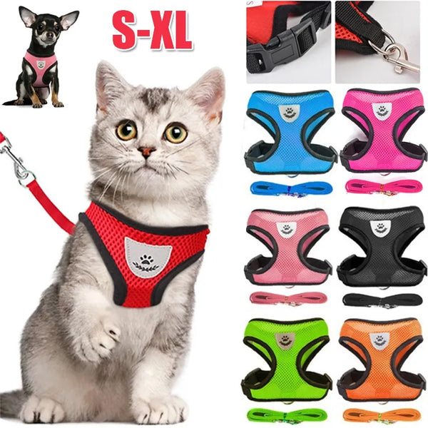 Adjustable Cat & Dog Harness with Leash – Breathable Polyester Mesh Vest - Reflective Safety Strap