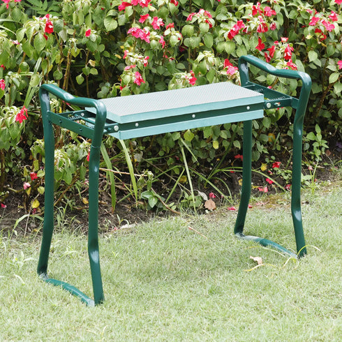Foldable Garden Kneeler Bench with Soft Cushion Seat Pad and Tool Pouch - Outdoor Gardening Helper