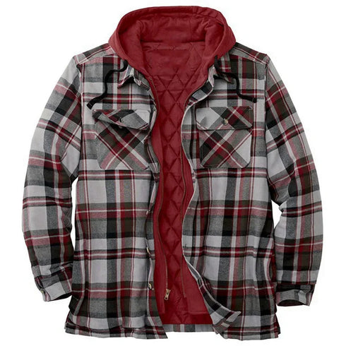 Men’s Hooded Plaid Parka Jacket | Full Sleeve Casual Zipper Coat for Autumn & Winter