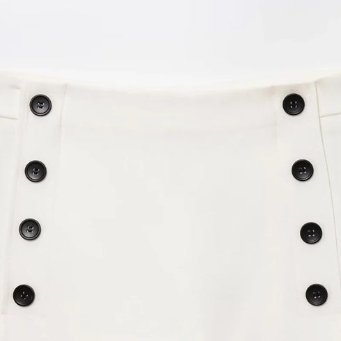 Women's Asymmetrical High-Waist Skort - Elegant Blue and White Buttoned Skirt Shorts for Summer High Street Fashion (2025 Edition)