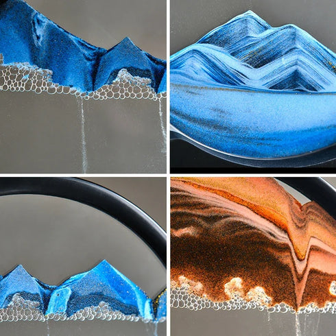 3D Moving Sand Art Picture Round Glass Deep Sea Sandscape in Motion Display Flowing Sand Frame Relaxing