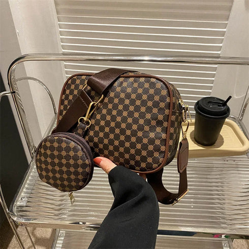 Vintage Plaid PU Leather Tote Bag for Women – Fashion Shoulder & Crossbody Handbag