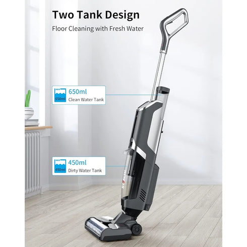 Cordless Wet Dry Vacuum Cleaner - Smart 3in1 Hardwood Floor Mop with Self Cleaning