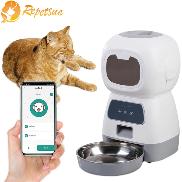 3.5L Smart WiFi Automatic Pet Feeder with Voice Recorder - Large Capacity Cat Food Dispenser