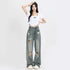 Women's High-Waisted Ripped Wide-Leg Jeans – Vintage American Retro Distressed Denim