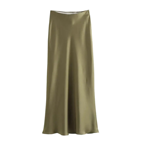 Elegant Satin Mid-Calf Skirt for Women by – Office Lady Style