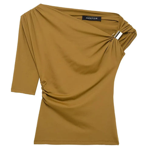 TRAF Spring/Summer Women’s Asymmetrical Tank Top – Sexy Tight-Fit Y2K-Inspired Camis in Yellow, Black, and Khaki, Medium Stretch Blended Polyester Fabric for Middle-Aged Women’s High Street Fashion