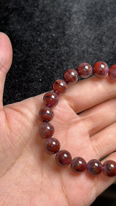 Natural Auralite 23 Crystal Bracelet - 9.2mm Round Gemstone Beads Jewelry for Women & Men