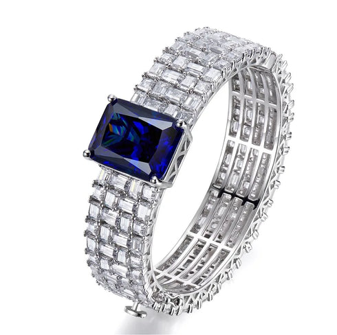 925 Sterling Silver Sapphire Charm Bracelet for Women - Elegant Party Jewelry with Certificate