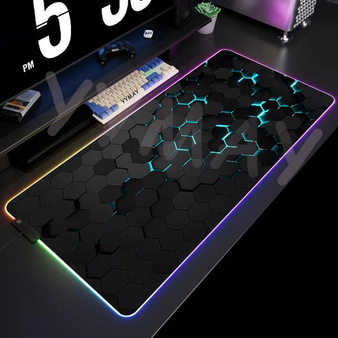 Large RGB Mouse Pad-XXL Geometric Desk Pad-LED Gaming Mouse Pad