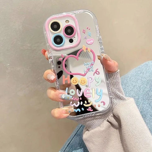 Hot Love Heart Air Cushion Mirror Phone Case | Water-Resistant, Anti-Fingerprint Half-Wrapped Y2K Girl Cover for iPhone 16, 15, 14, 13 Pro Max, 12, 11, X, XR, XS Max, 8 Plus, 7