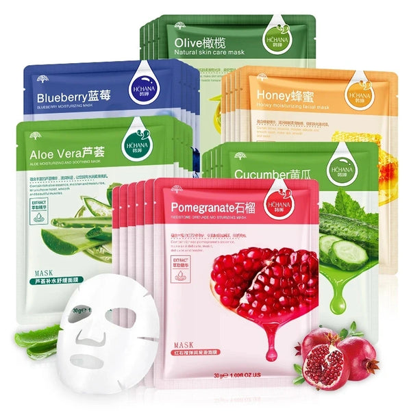 30pcs Natural Plant Extract Facial Sheet Mask Set – Moisturizing, Oil Control, Anti-Aging Skin Care Treatment
