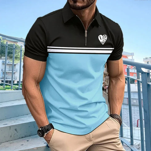 Men's summer beach T-shirt, striped printed casual polo, new fashion