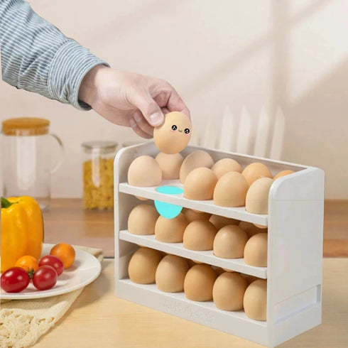 New Rotating 30-Grids Egg Storage Box – 3-Tier Space-Saving Organizer
