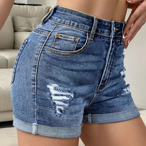 Women's Mid Waist Denim Shorts-Stretchy Pocket Jean Short