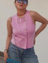 TRAF Women’s Sleeveless Pink Knit Vest – Cropped High Street Style Double-Breasted Summer Outerwear with Button Detailing