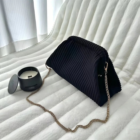 Shunmaii Women's Corduroy Evening Clutch Bag – Large Capacity Fashion Shoulder Bag with Chain Strap for Elegant and Casual Occasions