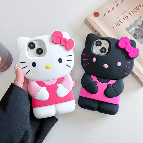 MINISO Hello Kitty 3D Silicone Phone Case | Soft, Anti-Scratch, Dustproof Cartoon Anime Cover for iPhone 11, 12 Mini, 13 Pro, 14 Plus, 15, 16 Pro Max, XS, XR, X, 8, 7, SE 2020