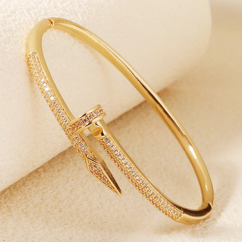 Trendy Copper with Zirconium Plant Design Bangle Bracelet for Women – Gold Plated, Simple & Elegant Jewelry
