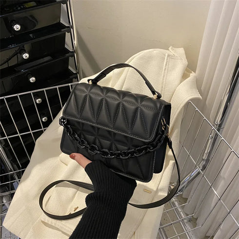 Mini Quilted PU Leather Crossbody Bag for Women – Diamond Lattice Shoulder Handbag with Chain Strap