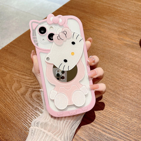 Hello Kitty KT Head Mirror Phone Case | Stylish Y2K Bumper Cover for iPhone 16-11, XR, XS, and More