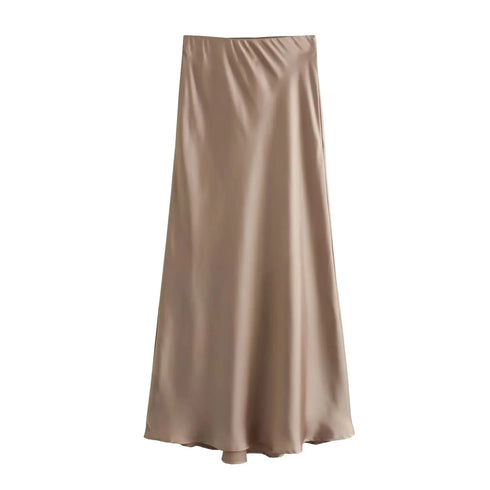 Women’s Solid Satin Midi Skirt with Silk Texture – Slim Fit Empire Waist Mermaid Skirt for Elegant Party and Vintage Fashion