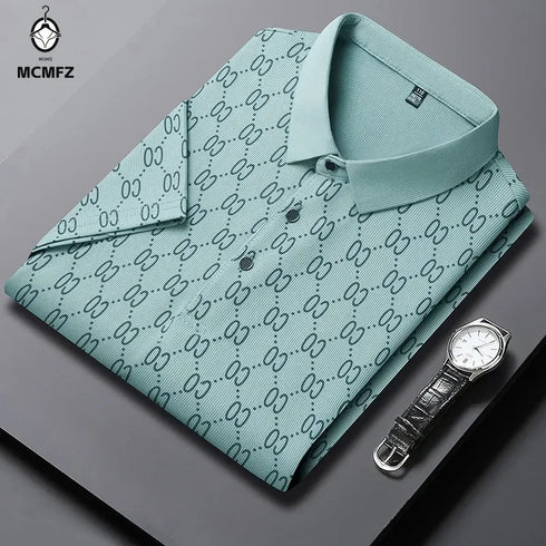 Men’s Casual Printed Polo Shirt – Lightweight, Anti-Wrinkle Polyester for Summer Wear