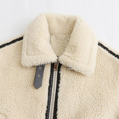 Women’s Artificial Fur Winter Jacket - European & American Style Turn-Down Collar Zipper Coat with Pockets for Casual Wear