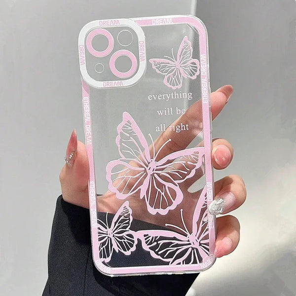 Elegant Pink Butterfly Pattern Phone Case – Soft TPU Border Cover for iPhone 15, 14, 13, 12, 11, Pro Max, XS, XR, X, SE, 8, 7