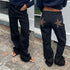 Women's High-Street Low-Waist Star Pattern Denim Jeans – Casual Straight-Leg Pants