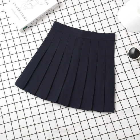 Women's Korean-Style High Waist Pleated Mini Skirt - Slim Fit A-Line Preppy Skirt for All Seasons