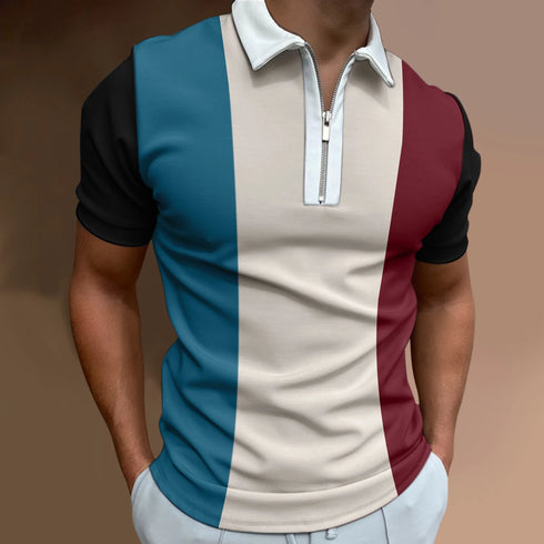 Men's Striped Short Sleeve Polo Shirt-Casual Summer Tops