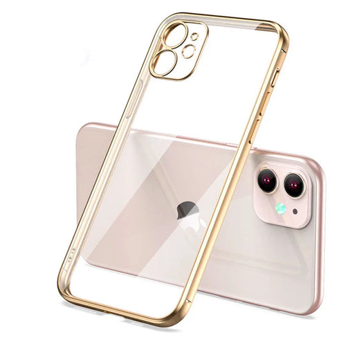 Luxury Plating Square Frame Silicone Transparent Case on For iPhone 11 12 13 14 15 Pro Max X XR XS Max 7 Plus Clear Back Cover
